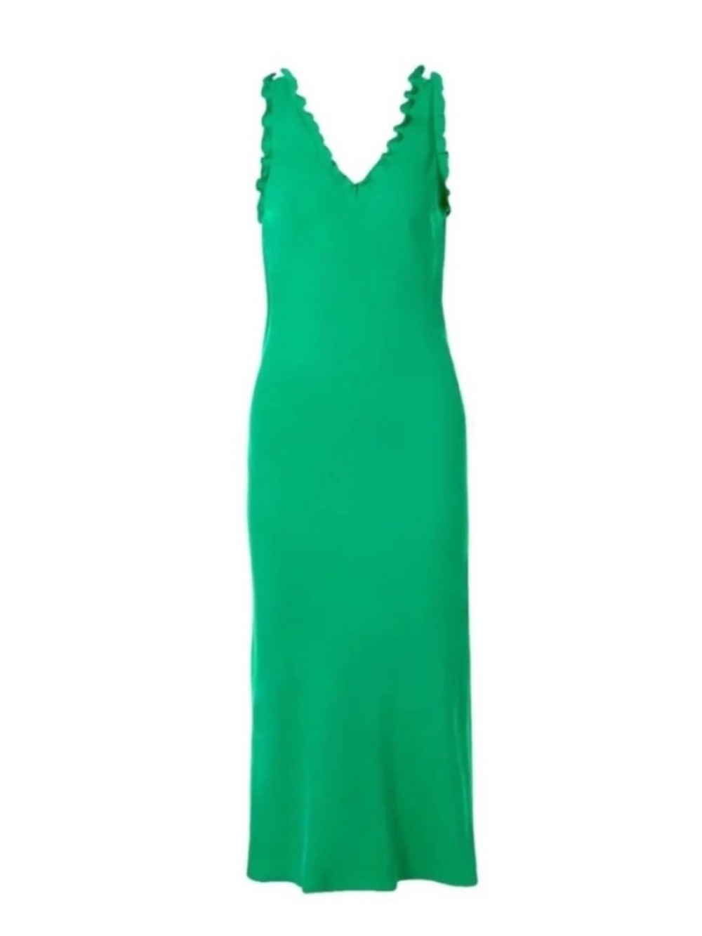 TIBI Ruffle Trim Washed
Satin Green
Silk Bias V Neck Midi Slip
Dress Sz 12